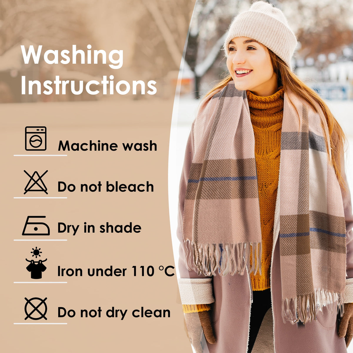 REDESS Scarf for Women and Men,Unisex Adult Winter Soft Plaid Pattern Cozy Warm Tassel Shawl Wrap,Plaid Beige