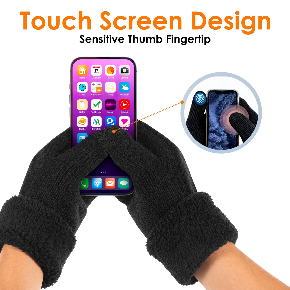 REDESS Winter Warm Mittens for Women, Thick Knitted Warm Soft Lining Mittens Cold Weather,Black