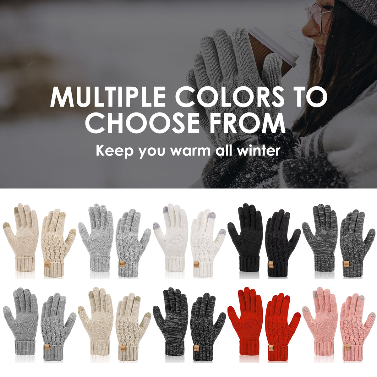REDESS Winter Gloves for Women Touchscreen Texting Warm Knit Fleece Lined Gloves for Cold Weather Black