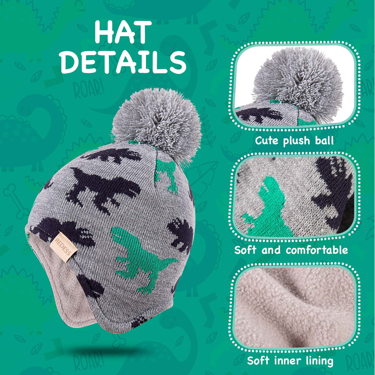 REDESS Infant Toddler Winter Hat Scarf Set Knitted Fleece Lined for Baby Boy Girl