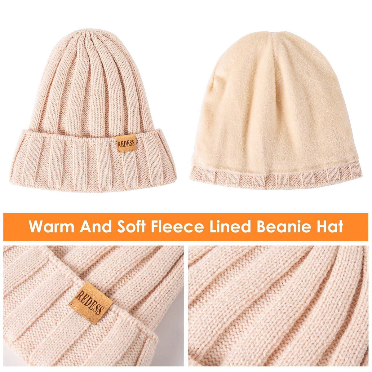 REDESS Winter Hat and Gloves Sets for Women, Fleece Lined Beanie Hat Scarf and Touchscreen Glove Sets for Women