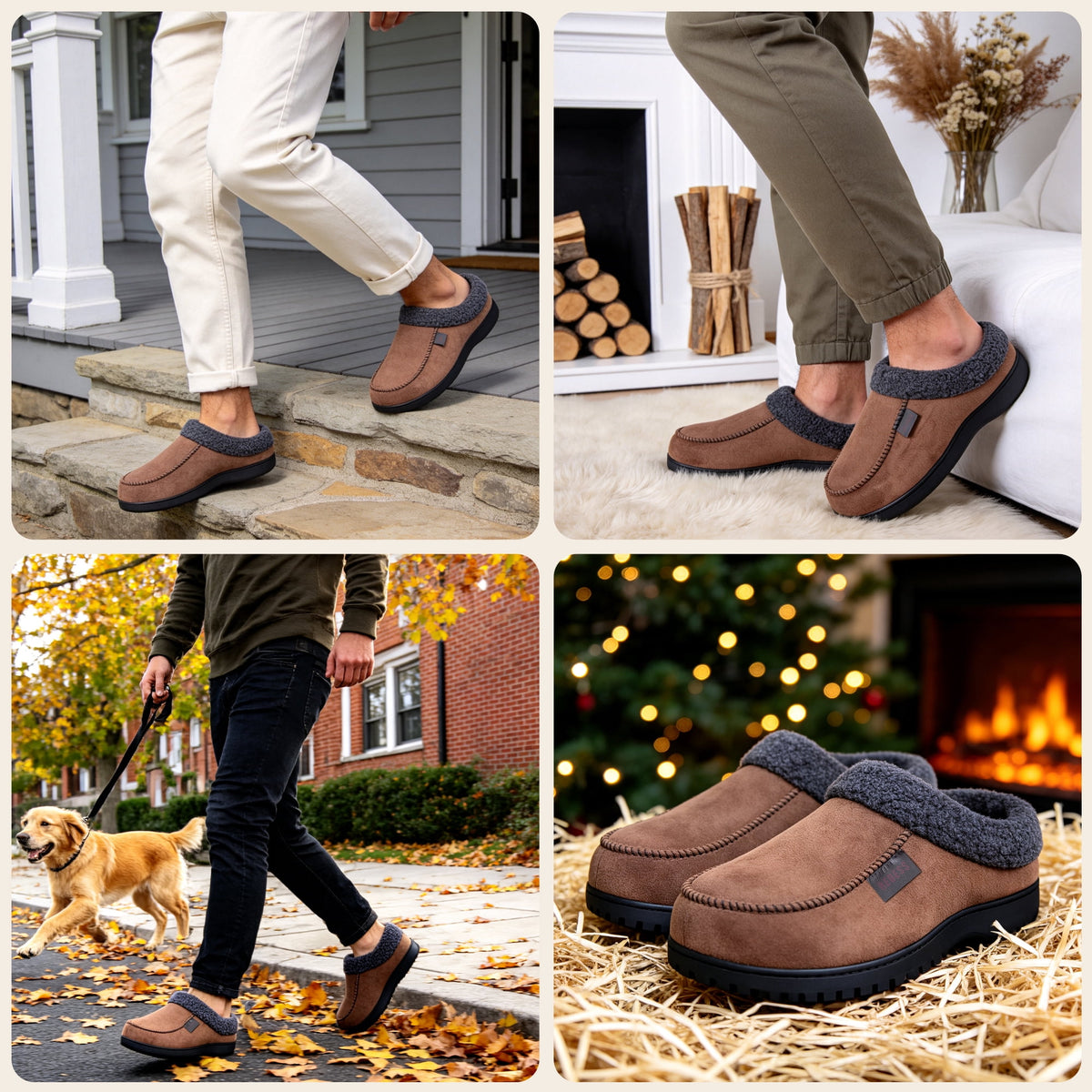 REDESS Mens Moccasin Slipper, Memory Foam Warm Fleece Lined Indoor Outdoor House Shoes