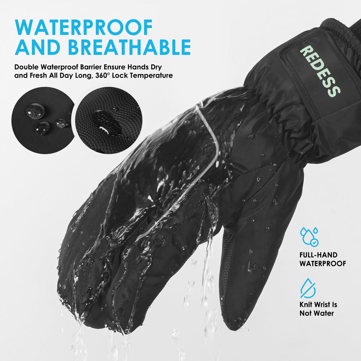 REDESS Winter Ski Gloves for Men & Women, Touch Screen Waterproof Windproof Thermal Insulated Winter Snow 3?Finger Mittens, S?XL