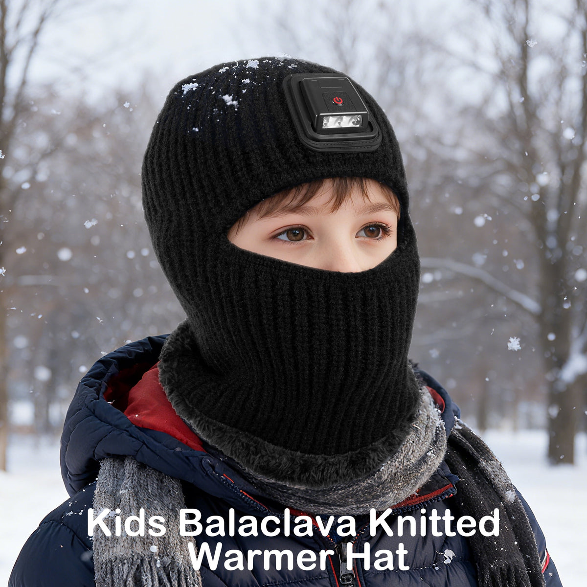 REDESS Balaclava with Light Face Mask for Kid,Unisex USB Rechargeable LED Headlamp Balaclava Black