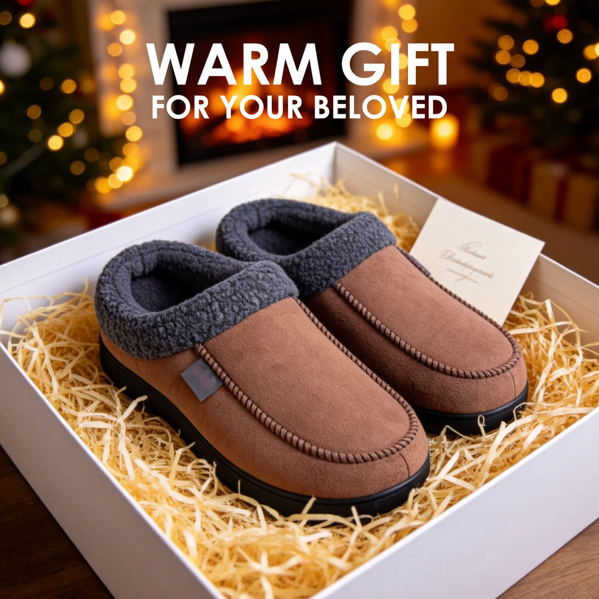 REDESS Mens Moccasin Slipper, Memory Foam Warm Fleece Lined Indoor Outdoor House Shoes