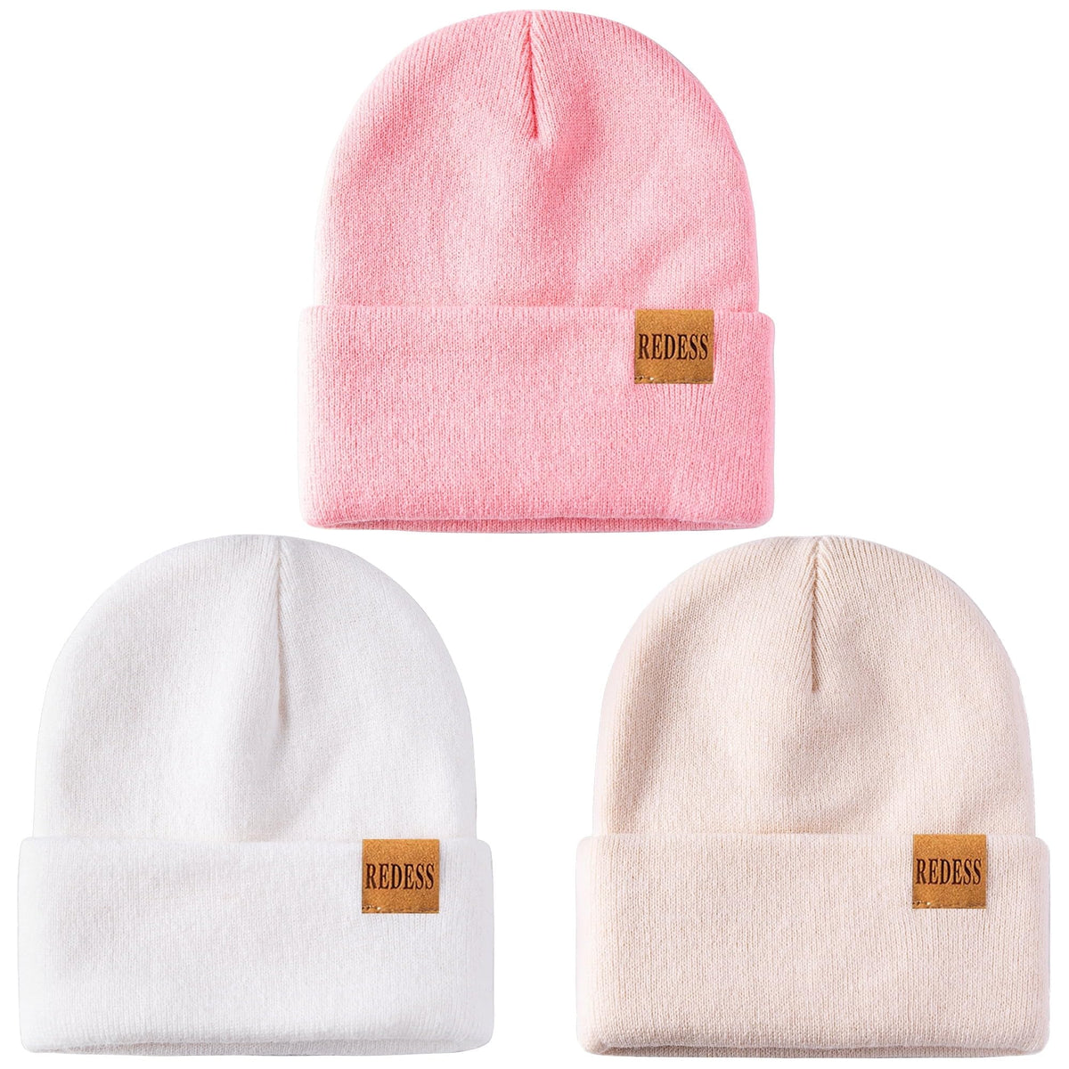 REDESS 3 pack Kids Warm Winter Knit Cuffed Beanie Hat for Boy and Girl 0-3 Year Old
