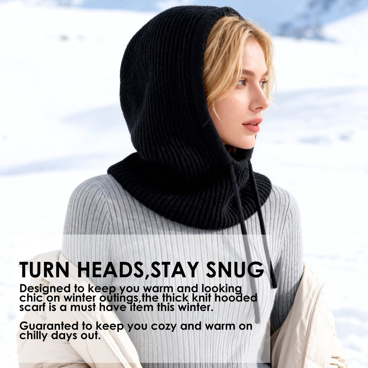 REDESS Winter Beanie Hats for Women Knit Beanie with Adjustable Drawstring Warm Hooded Skull Cap,Black