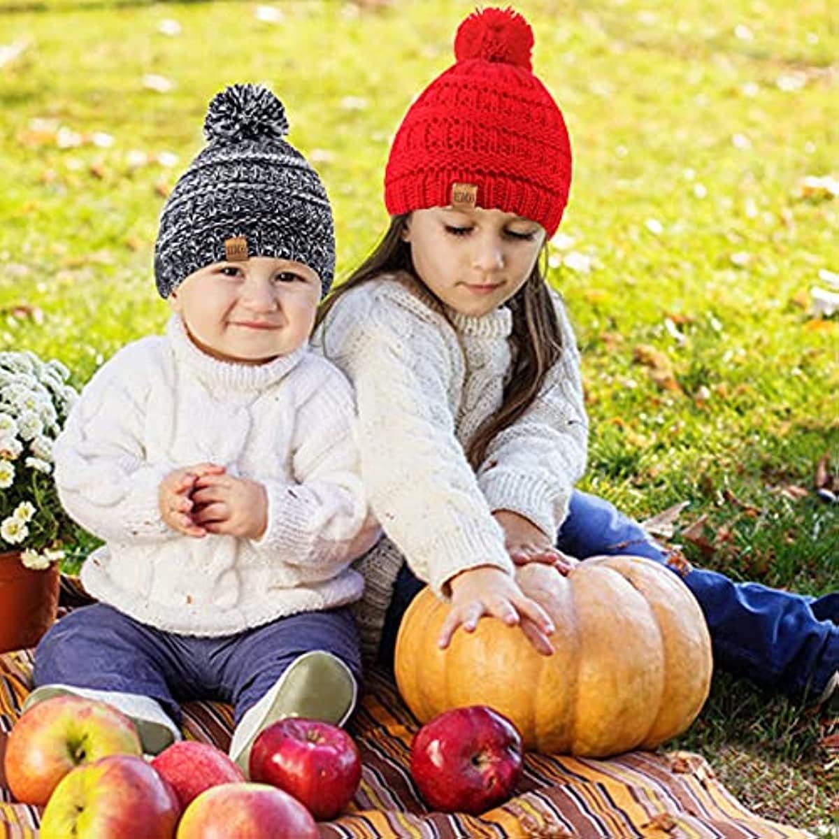 REDESS Baby Kids Winter Warm Beanie Hats, Infant Toddler Children Pom Pom Beanie Knit Cap Girls Boys-3 Pack