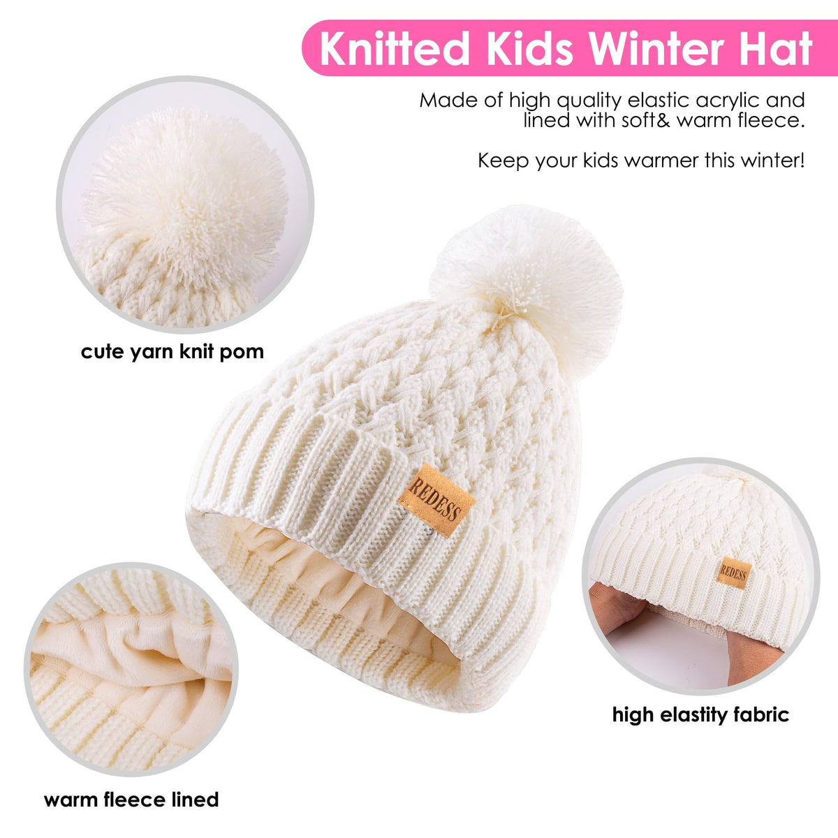 REDESS Unisex Kids Winter Beanie Hat, Gloves and Scarf Set, Acrylic, Multicolor, 3-9 Years