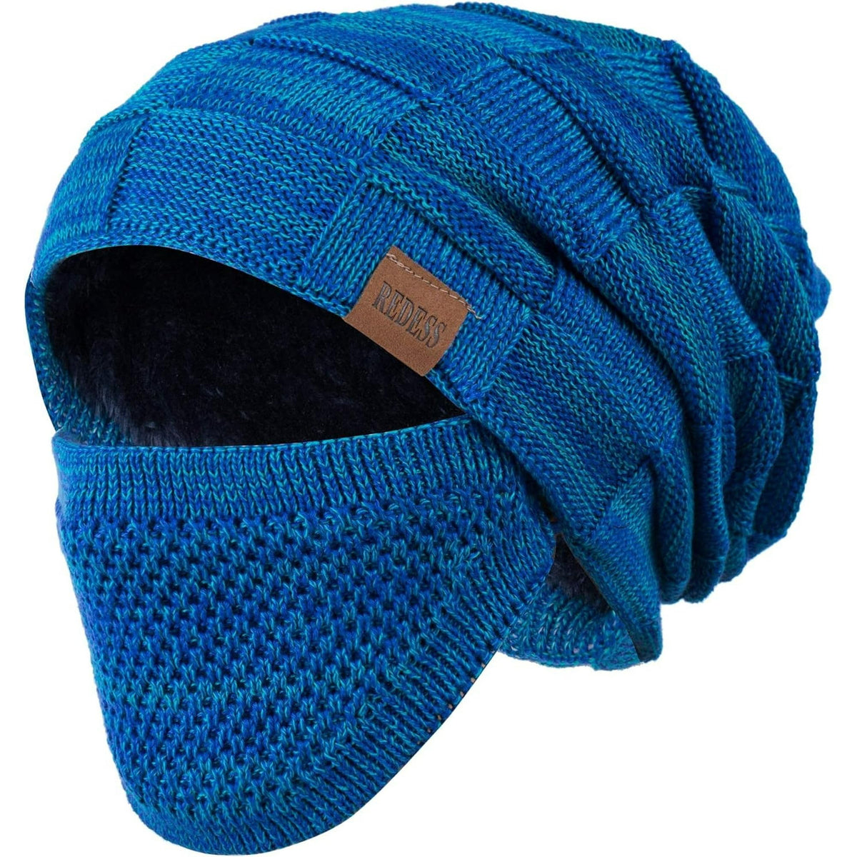 REDESS Beanie Hat for Men and Women Winter Warm Hats Knit Slouchy Thick Skull Cap with Face Cover-Black
