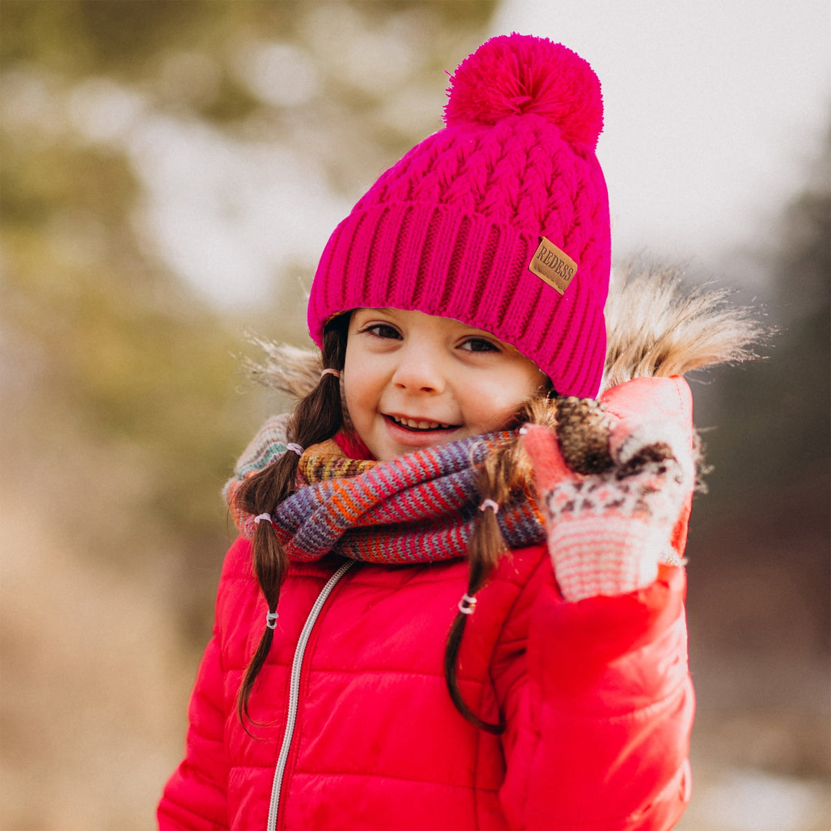 REDESS Kids Winter Beanie Hat, Knit Skull Cap for Girls Boys 3-9 Years Old
