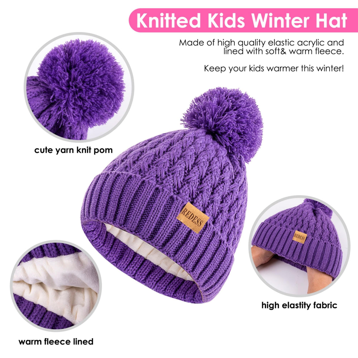 REDESS Unisex Kids Winter Beanie Hat, Gloves and Scarf Set, Acrylic, Multicolor, 3-9 Years