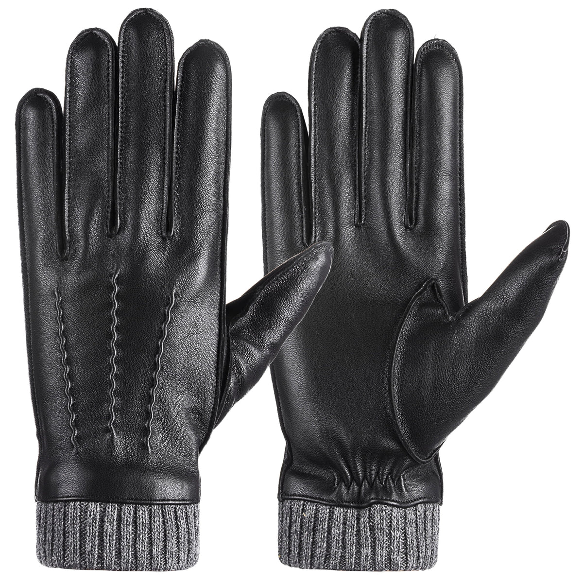 REDESS Winter Warm Genuine Leather Gloves for Men-Black