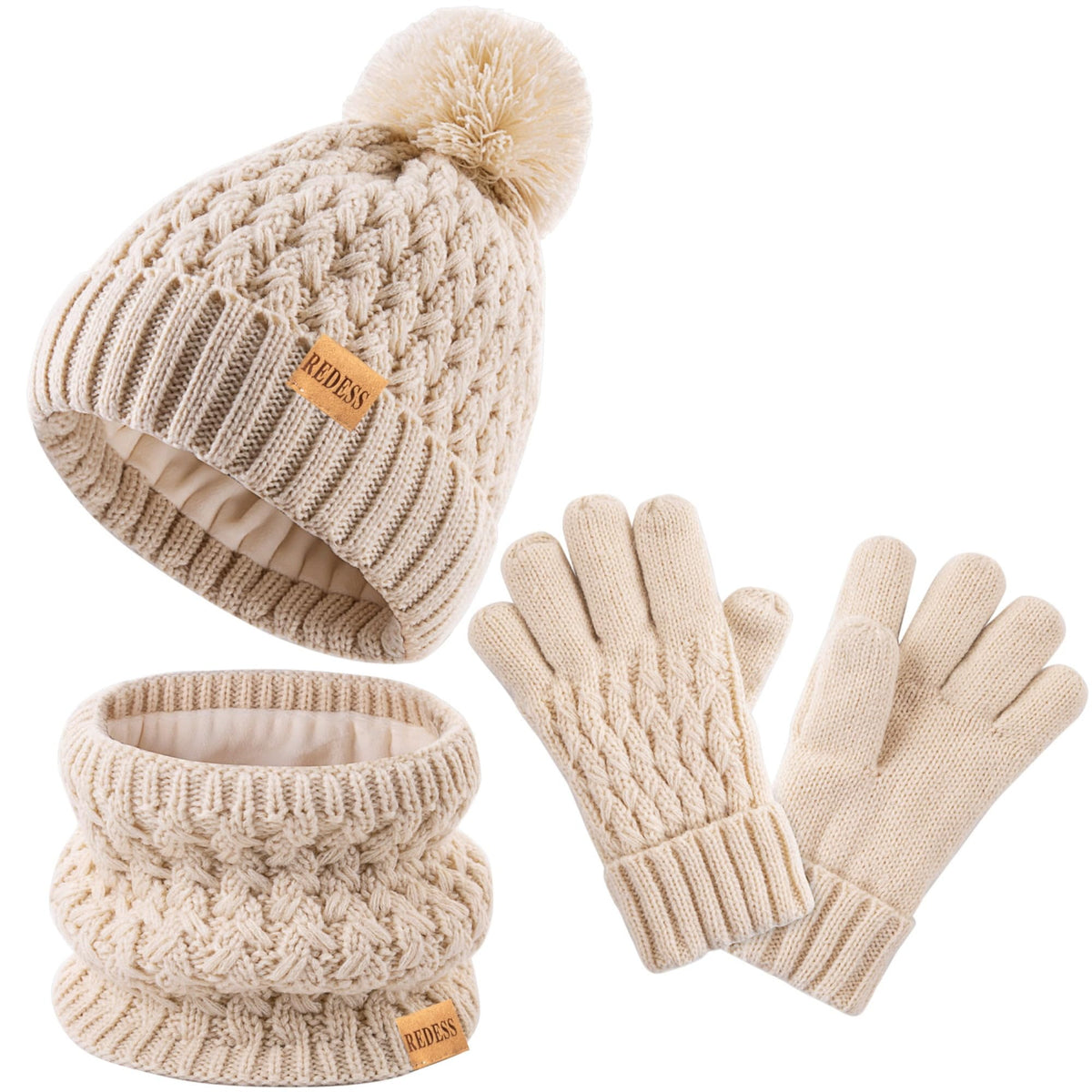 REDESS Unisex Kids Winter Beanie Hat, Gloves and Scarf Set, Acrylic, Multicolor, 3-9 Years