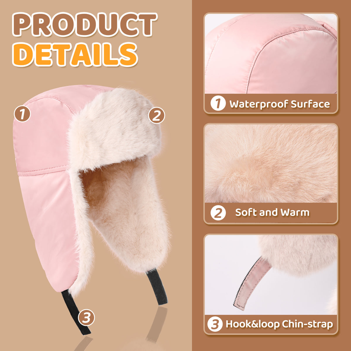 REDESS Winter Trapper Hat for Boys Girls£¬Earflap Cap Waterproof &Windproof Beanie Faux Fur Lined Kids Hat