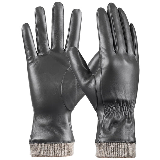 REDESS PU Leather Black Gloves for Women, Soft Winter Thermal Snow Driving Gloves Touchscreen