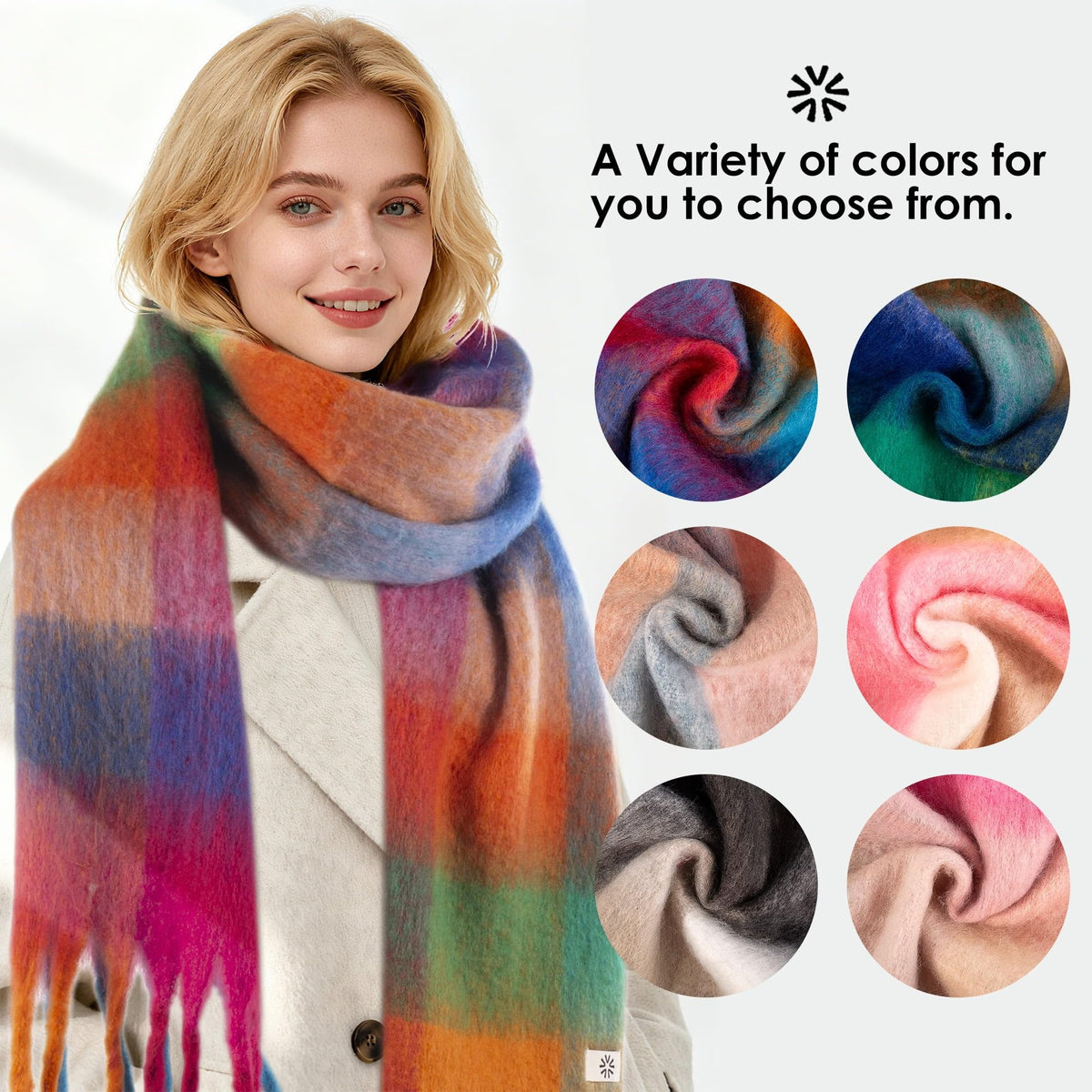 REDESS Winter Scarf for Women Soft Plaid Pattern Cozy Warm Tassel Blanket Shawl Wrap