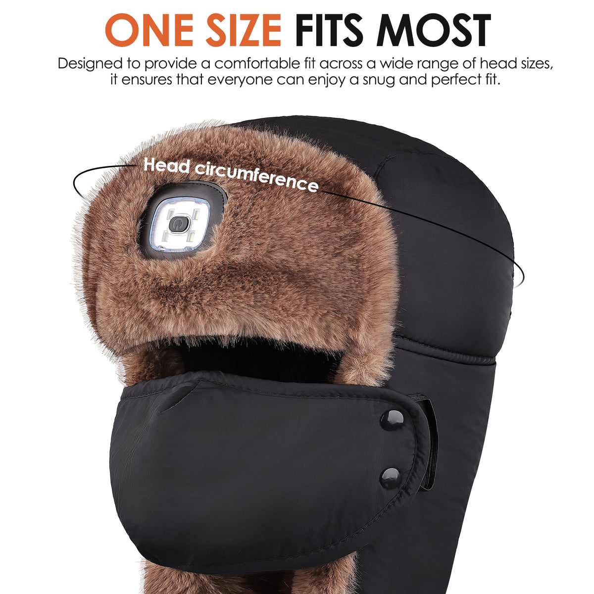 REDESS Men's Trapper Hat with Light USB Winter Warm Ear Flaps USB Rechargeable LED Trapper Hat for Men and Women