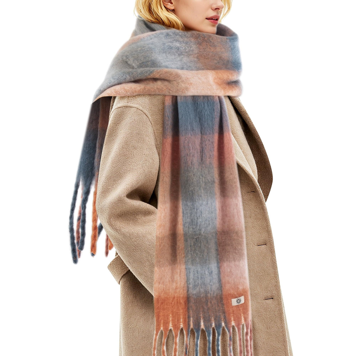 REDESS Winter Scarf for Women Soft Plaid Pattern Cozy Warm Tassel Blanket Shawl Wrap