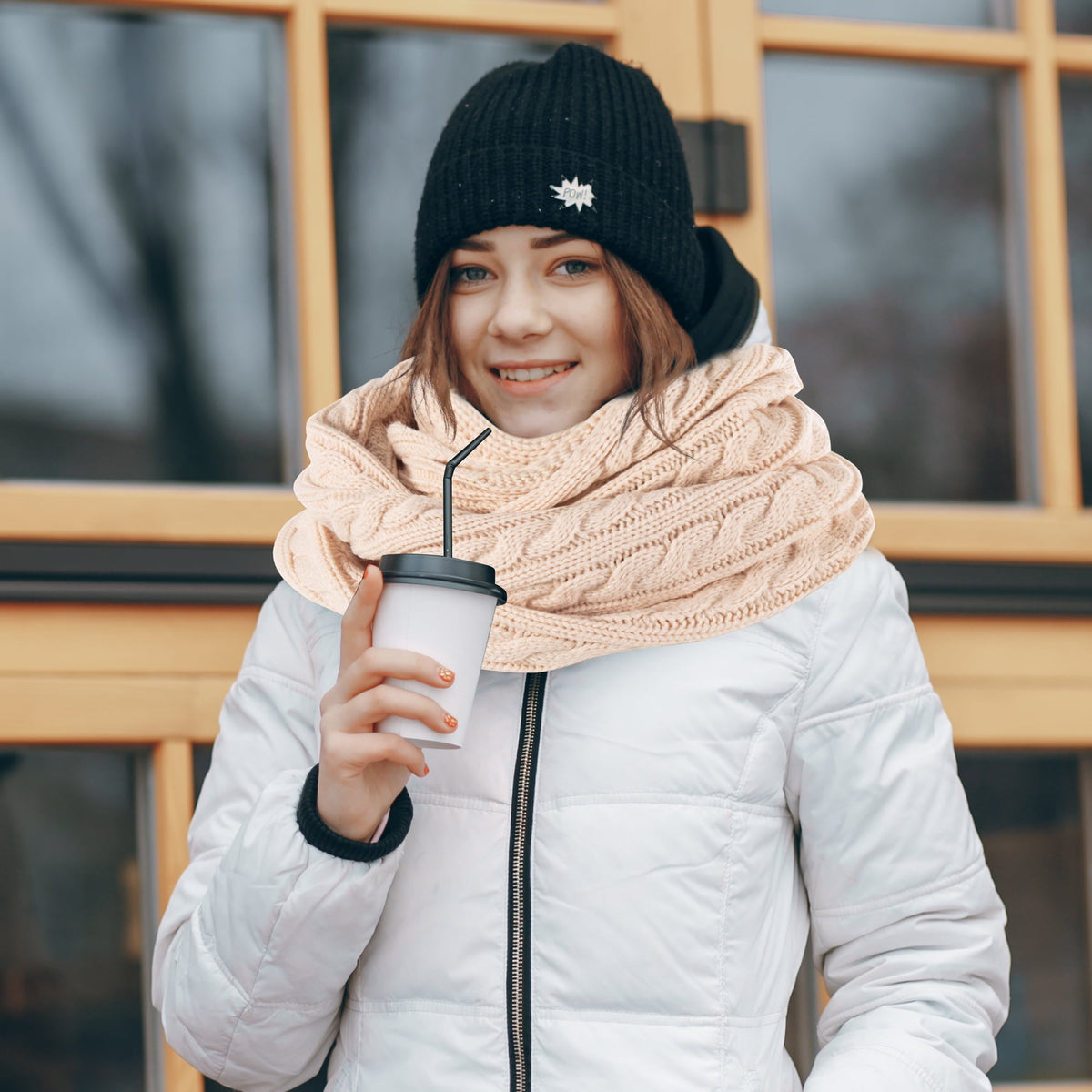 REDESS Winter Scarf for Women Knit Solid Color Pattern Infinity Circle Loop Scarves for Adult Unisex Cold Weather