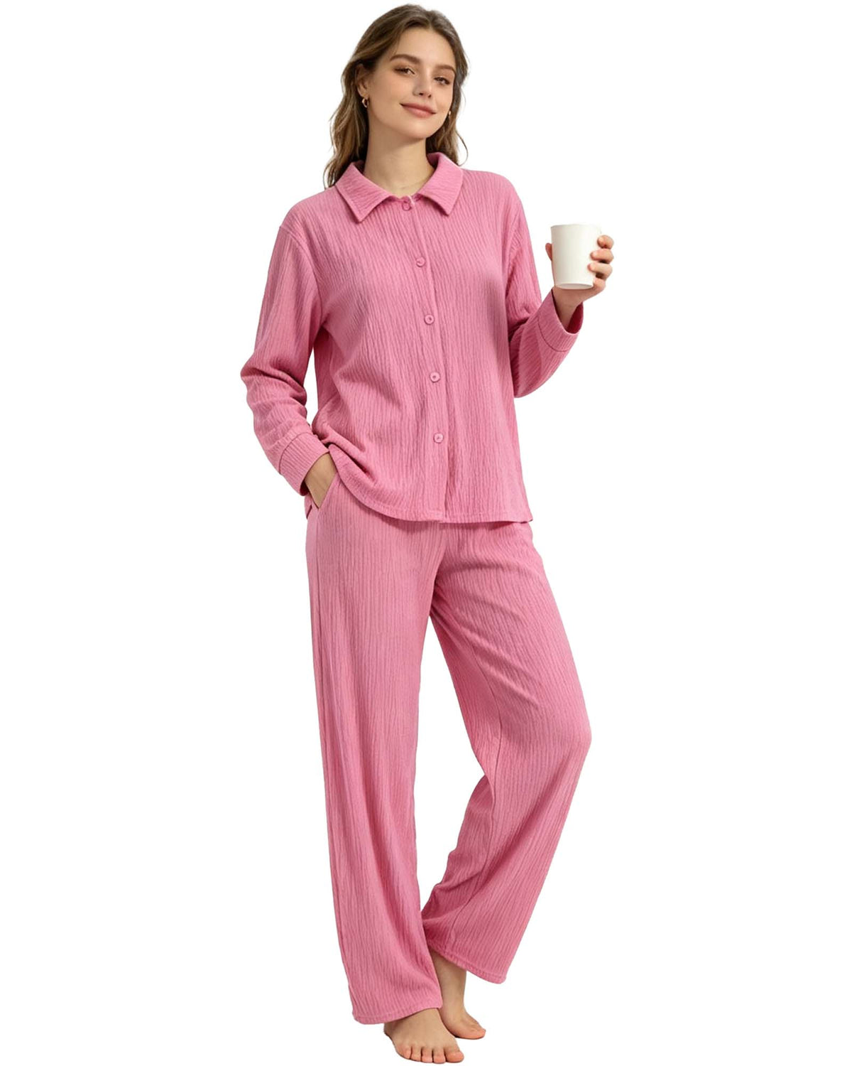 REDESS Womens Pajama Sets, 2 Piece Long Sleeve Lounge Sets Comfy Sleepwear Pajamas for Women Button Up Soft Pjs