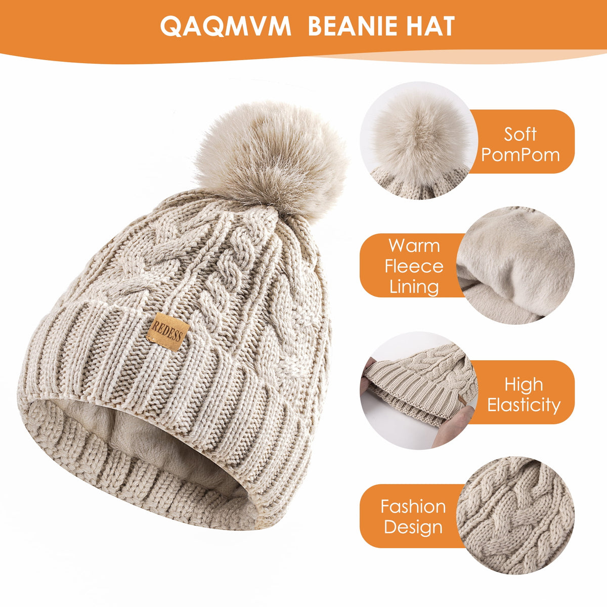 REDESS Winter Beanie Hat Scarf Gloves Headband Set Pompom Fleece Lined Warm Cap Touchscreen Gloves