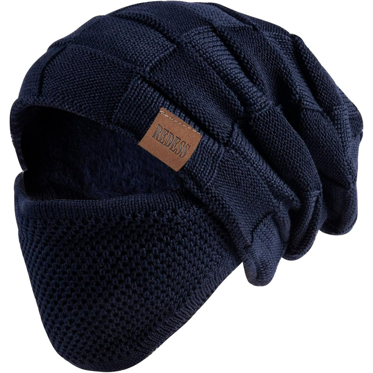 REDESS Beanie Hat for Men and Women Winter Warm Hats Knit Slouchy Thick Skull Cap with Face Cover-Black