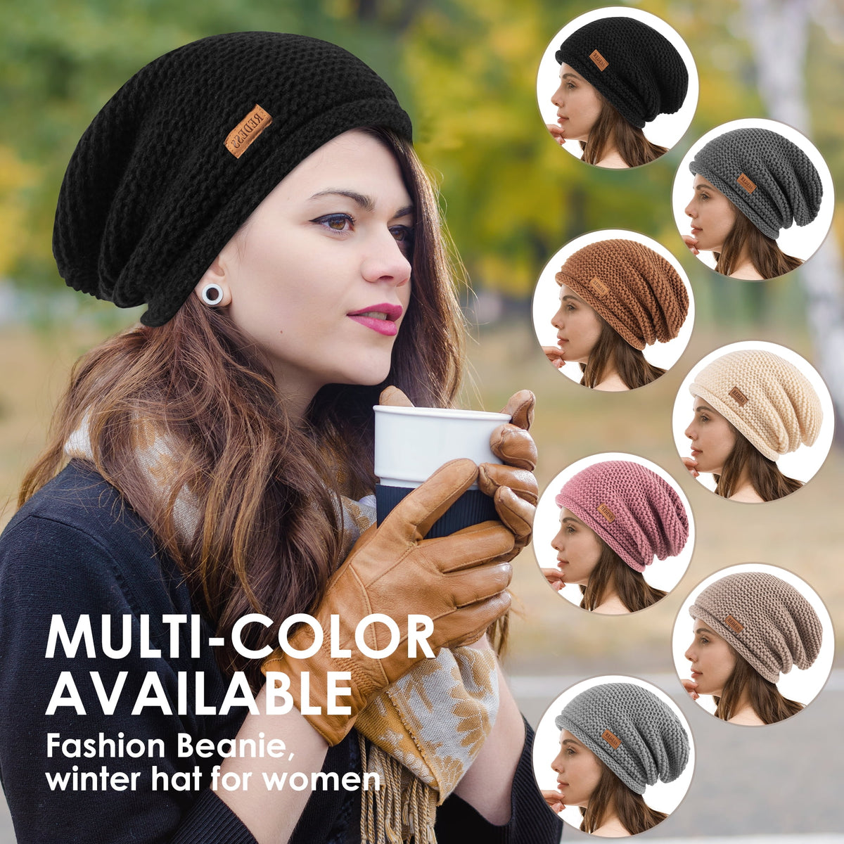 REDESS Slouchy Black Beanie Hat for Women and Men, Winter Warm Thick Skull Cap