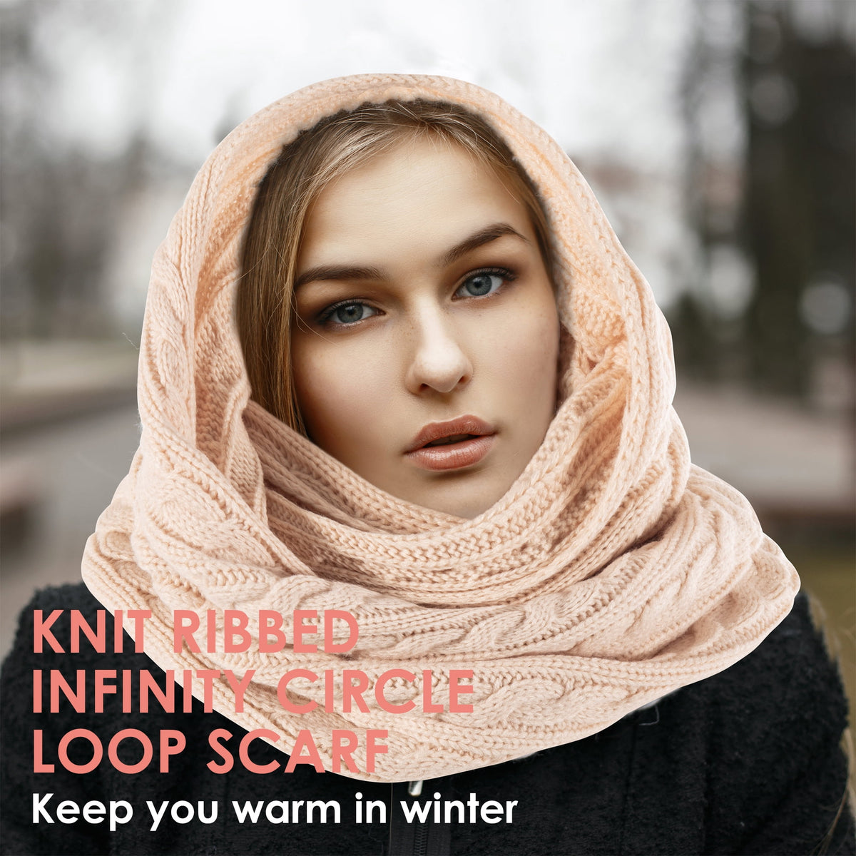 REDESS Winter Scarf for Women Knit Solid Color Pattern Infinity Circle Loop Scarves for Adult Unisex Cold Weather