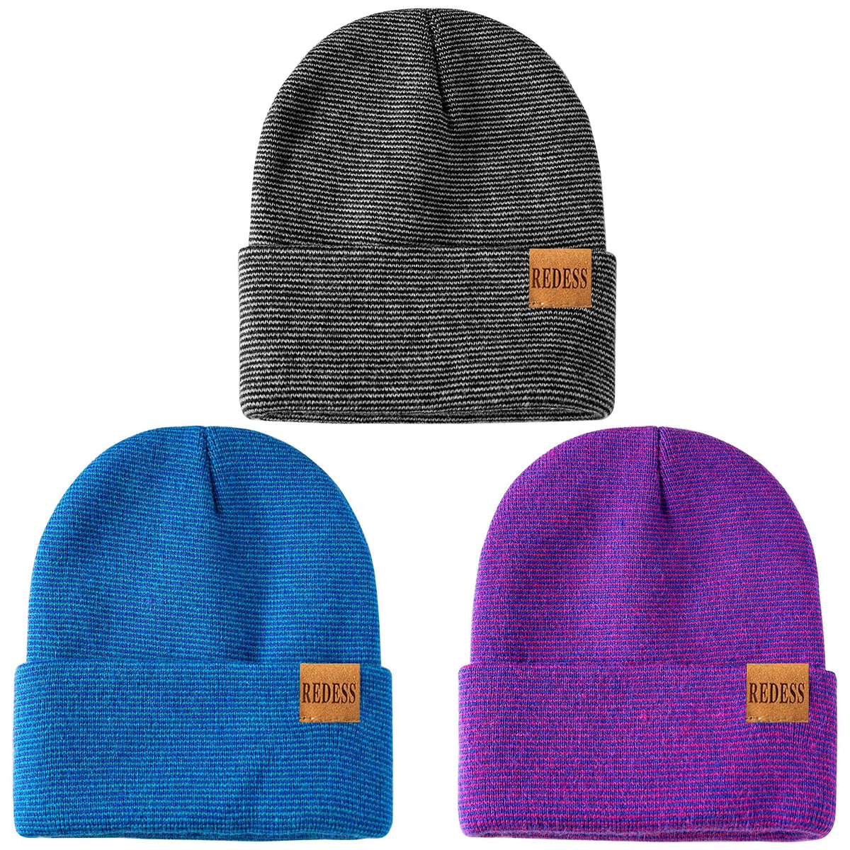 REDESS 3 pack Kids Warm Winter Knit Cuffed Beanie Hat for Boy and Girl 0-3 Year Old