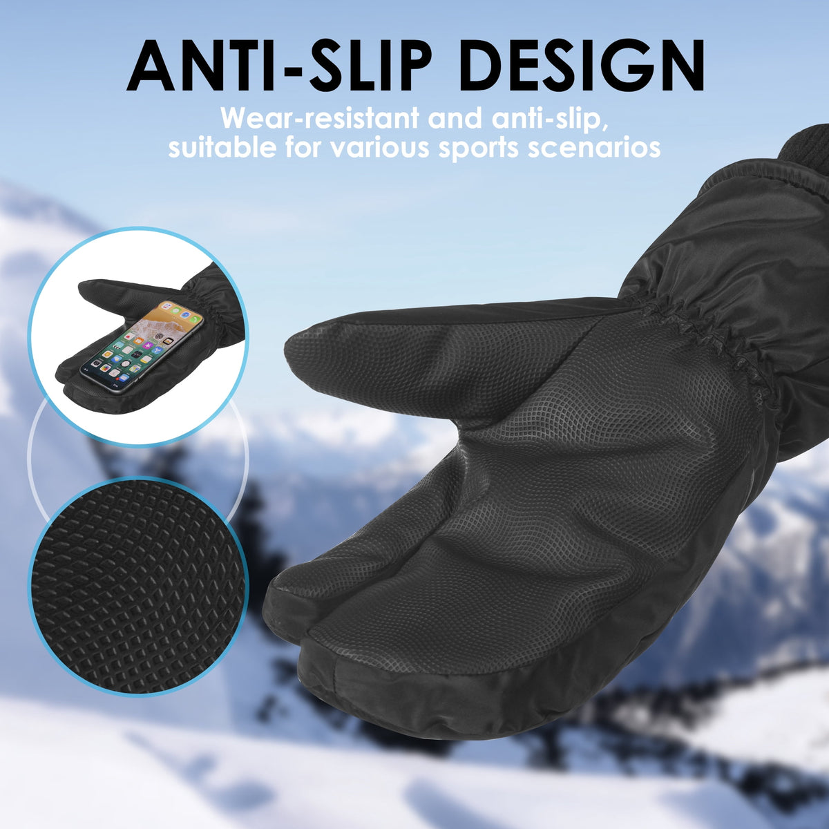 REDESS Winter Ski Gloves for Men & Women, Touch Screen Waterproof Windproof Thermal Insulated Winter Snow 3?Finger Mittens, S?XL