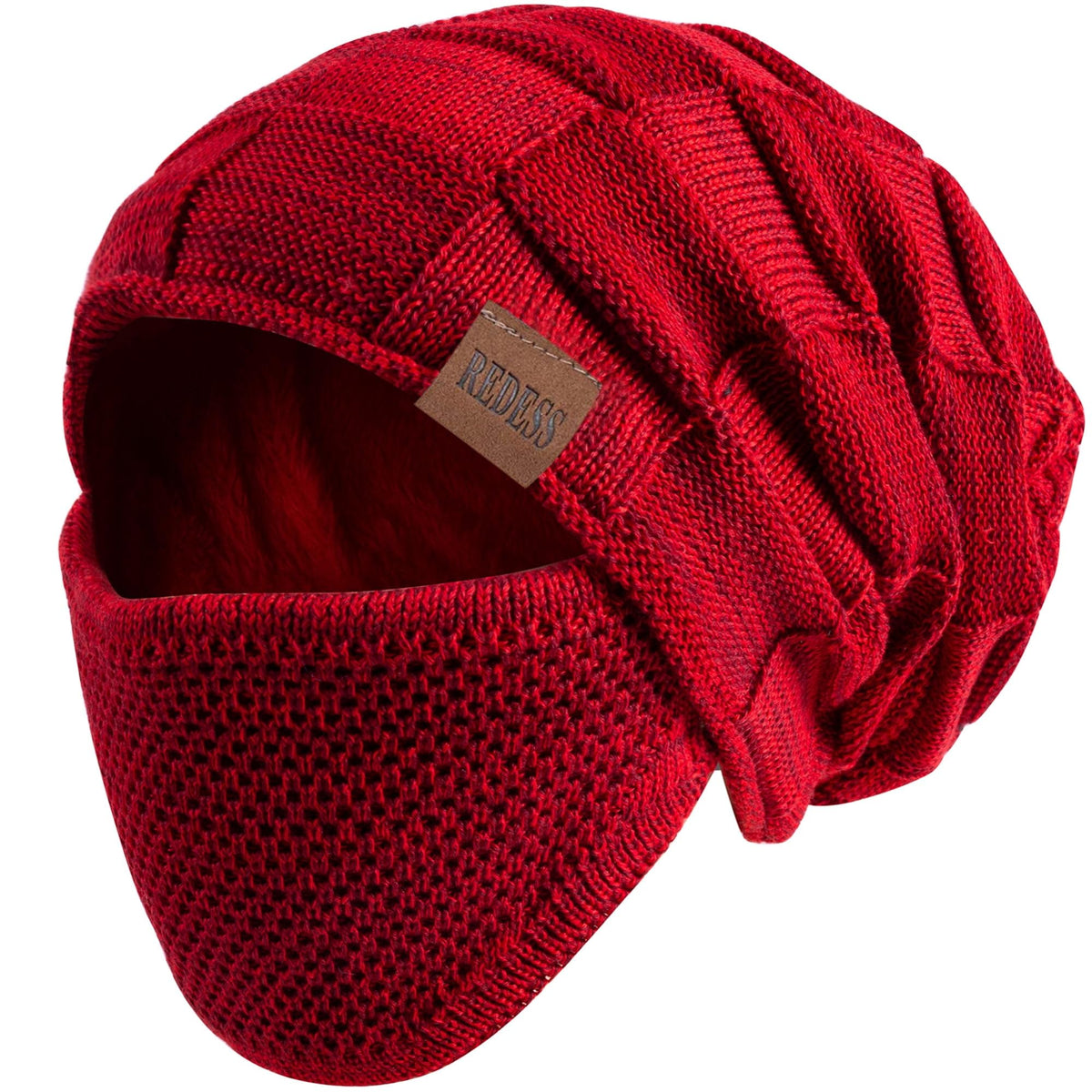 REDESS Beanie Hat for Men and Women Winter Warm Hats Knit Slouchy Thick Skull Cap with Face Cover-Black