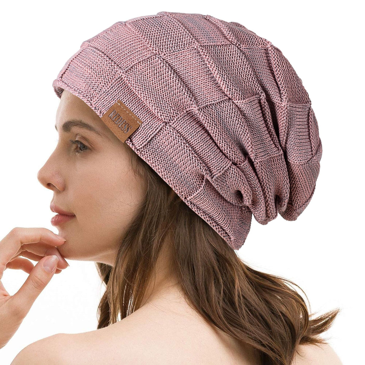 REDESS Beanie Hat for Men and Women Winter Warm Hats Knit Slouchy Thick Skull Cap with Face Cover-Black