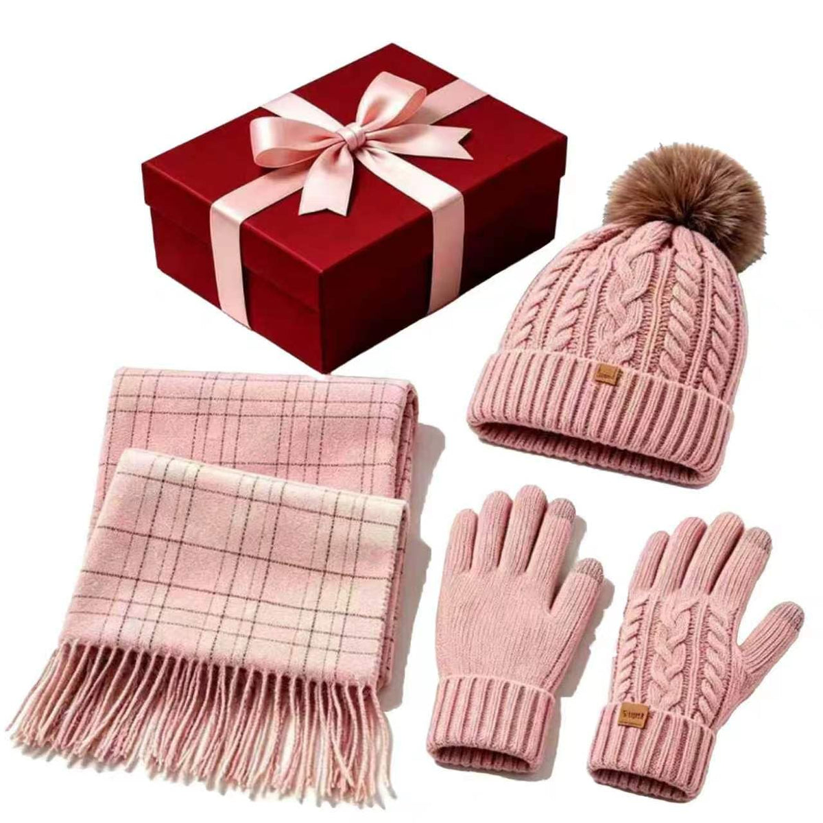 REDESS Women Winter Warm Knit Beanie Hat Scarf Touchscreen Gloves Gift Set, 3 Piece Cold Weather Giftable Accessories Box for Her