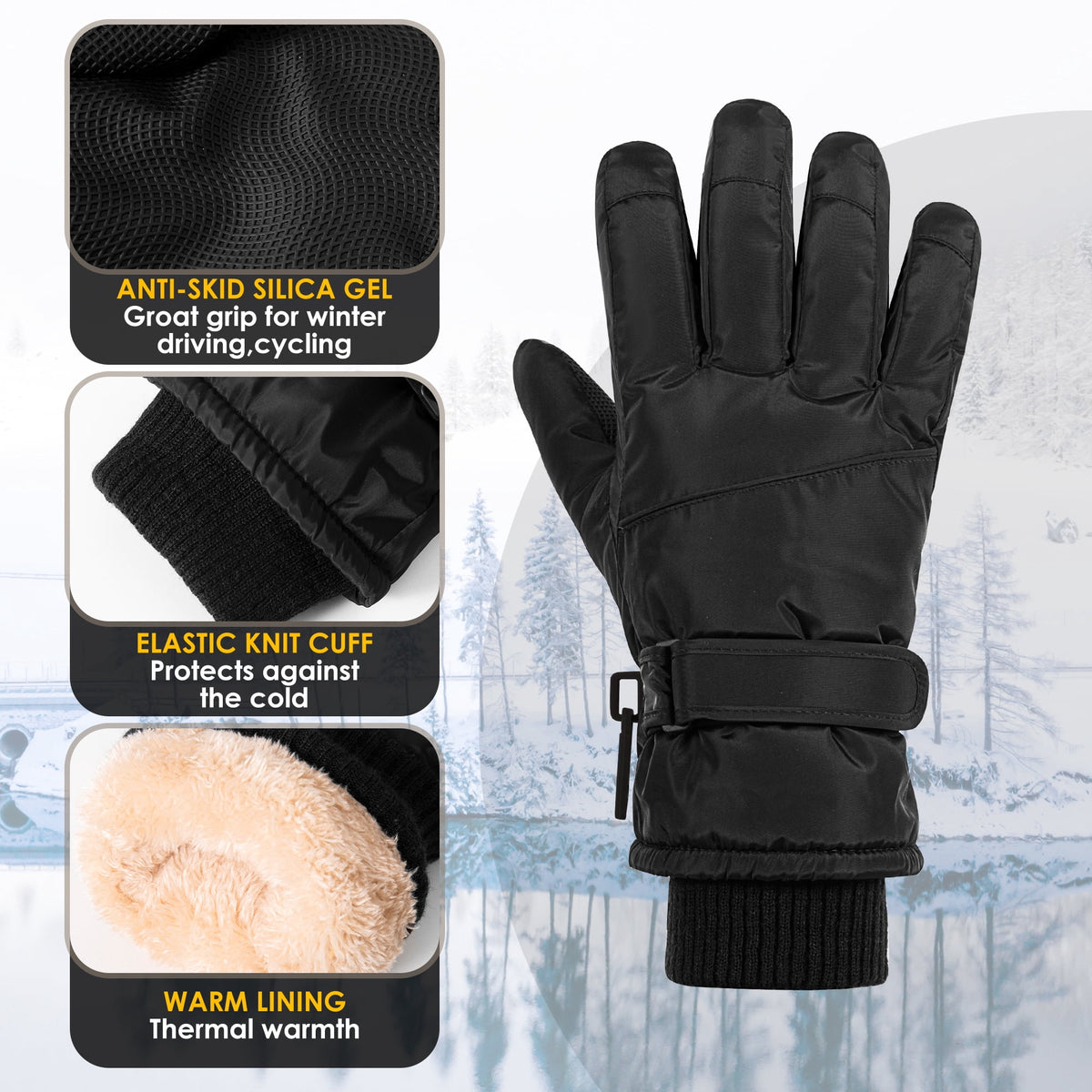 REDESS Winter Waterproof Gloves for Women Ski Snow Snowboard Touchscreen Black Touchscreen Gloves