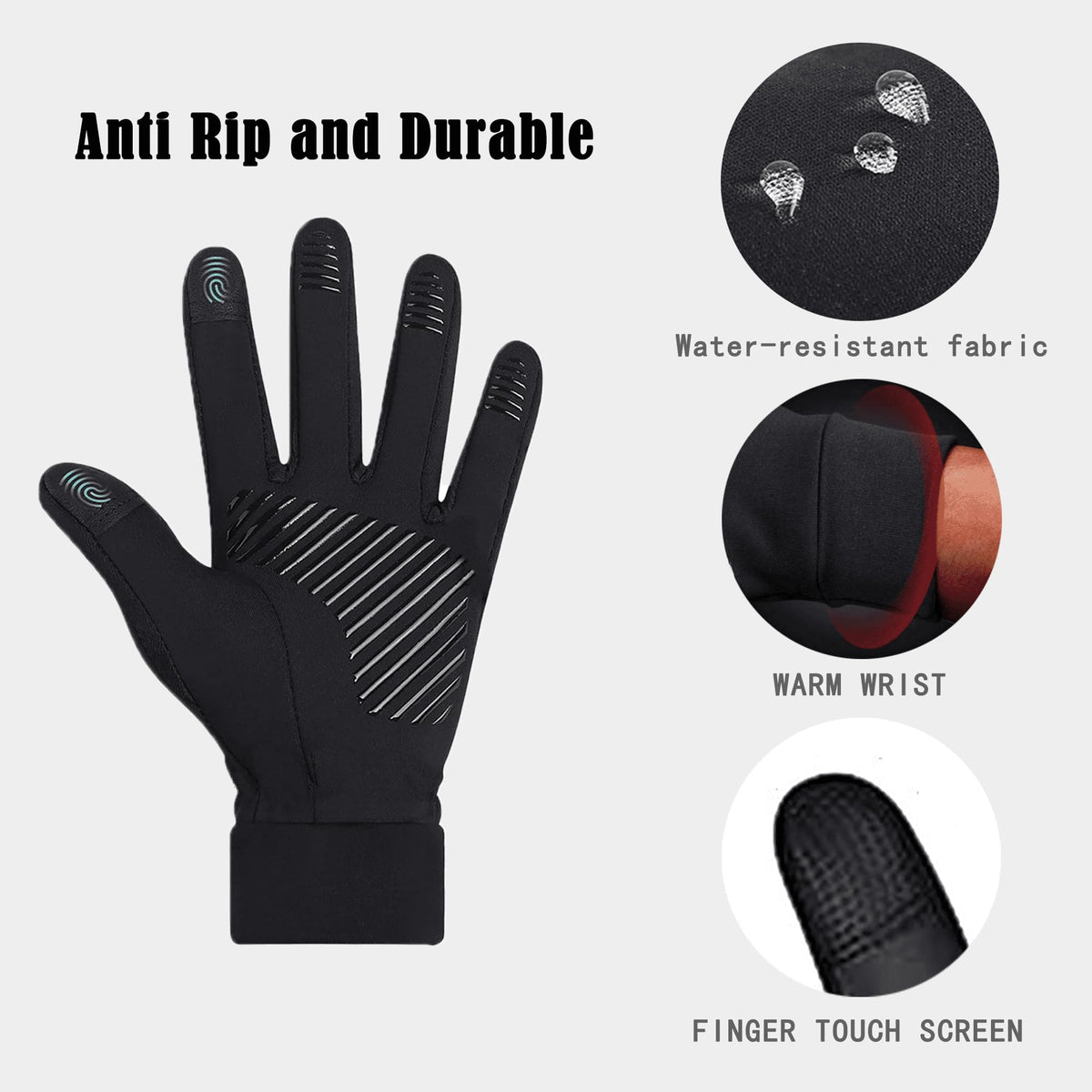 REDESS Mens Womens Winter Gloves with Touchscreen,Black Gloves for Sports Running Skiing Driving Cycling