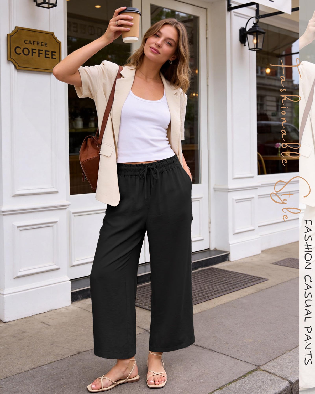 REDESS Capri Pants for Women Summer Capris Adjustable Drawstring with Pockets M-XXXL