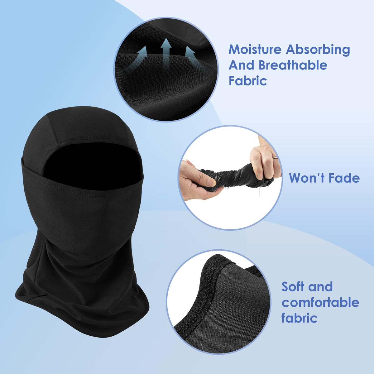 REDESS Balaclava Face Mask for Men and Women Winter Windproof Breathable Lightweight Ski Mask, Black, 3-Pack