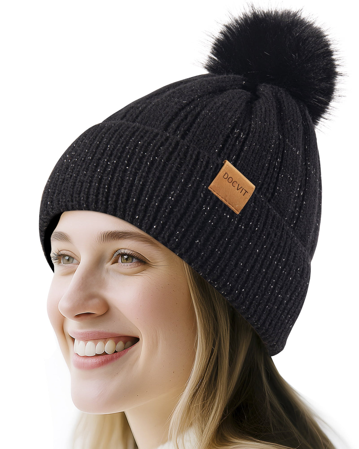 REDESS Women's Winter Beanie Hat Warm Fleece Lined Thick Skull Hat,Black