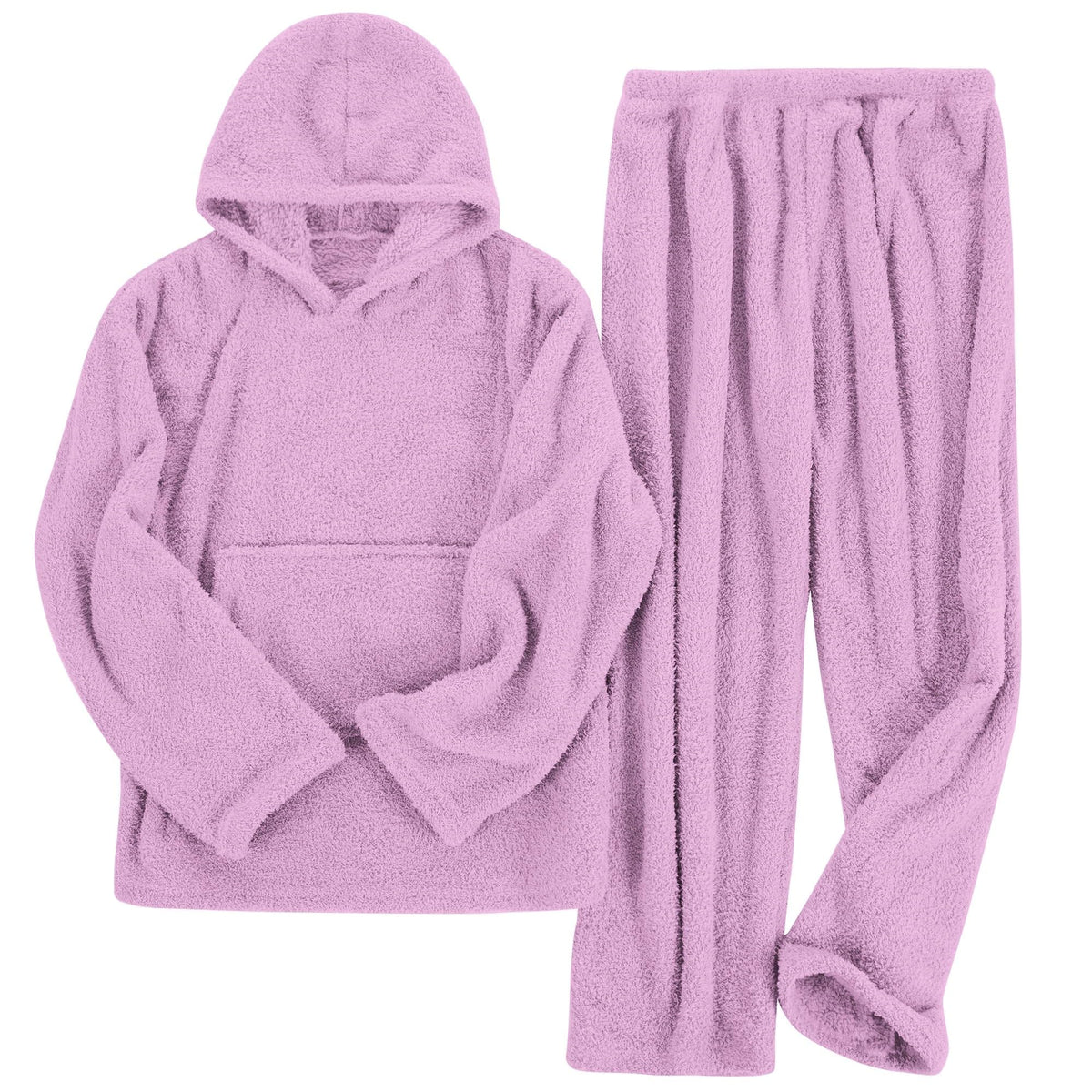 REDESS Women' s Fluffy Pajamas Set Fleece Pullover Pants Loose Plush Sleepwear 2 Piece Pjs Set Warm Loungewear Fuzzy