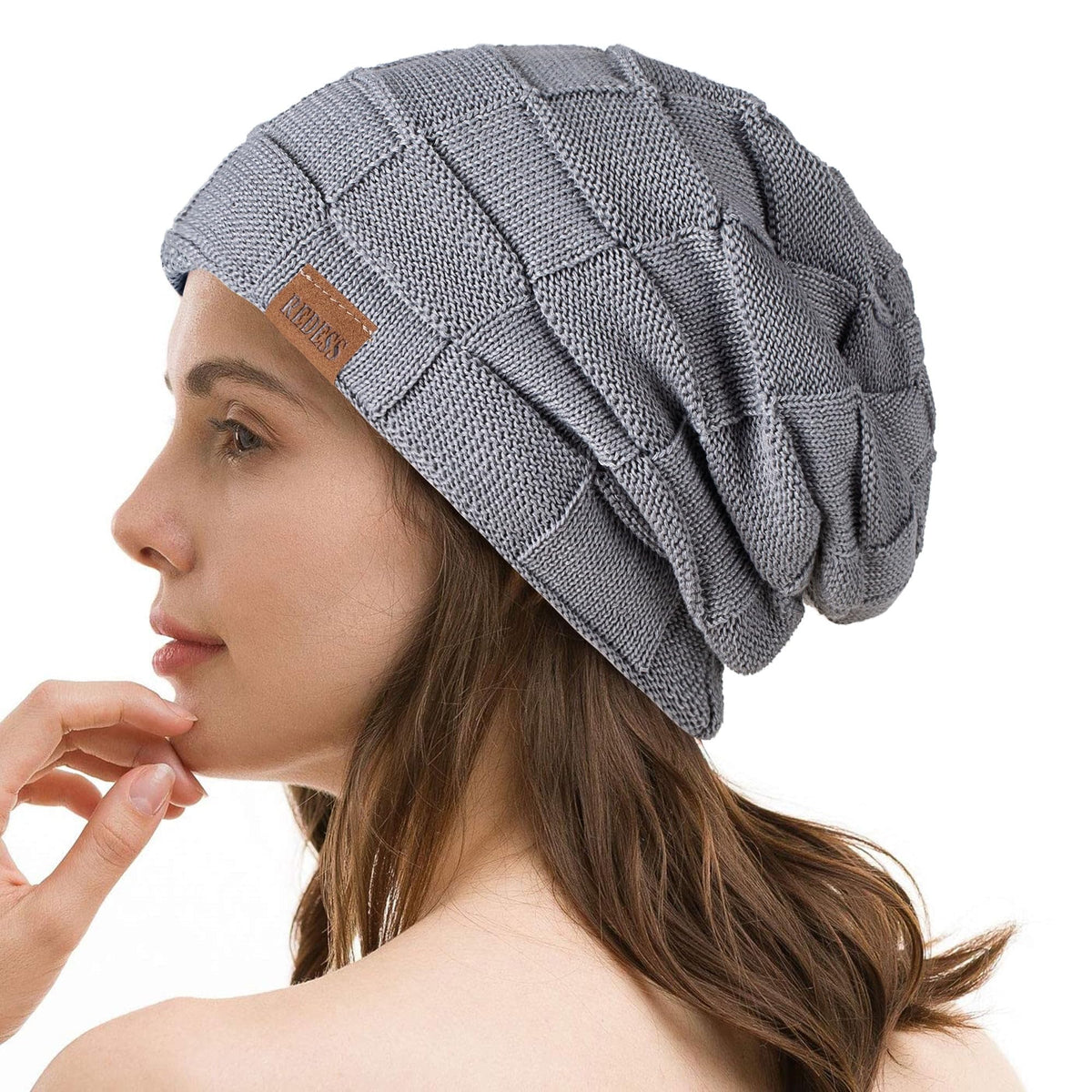 REDESS Beanie Hat for Men and Women Winter Warm Hats Knit Slouchy Thick Skull Cap with Face Cover-Black