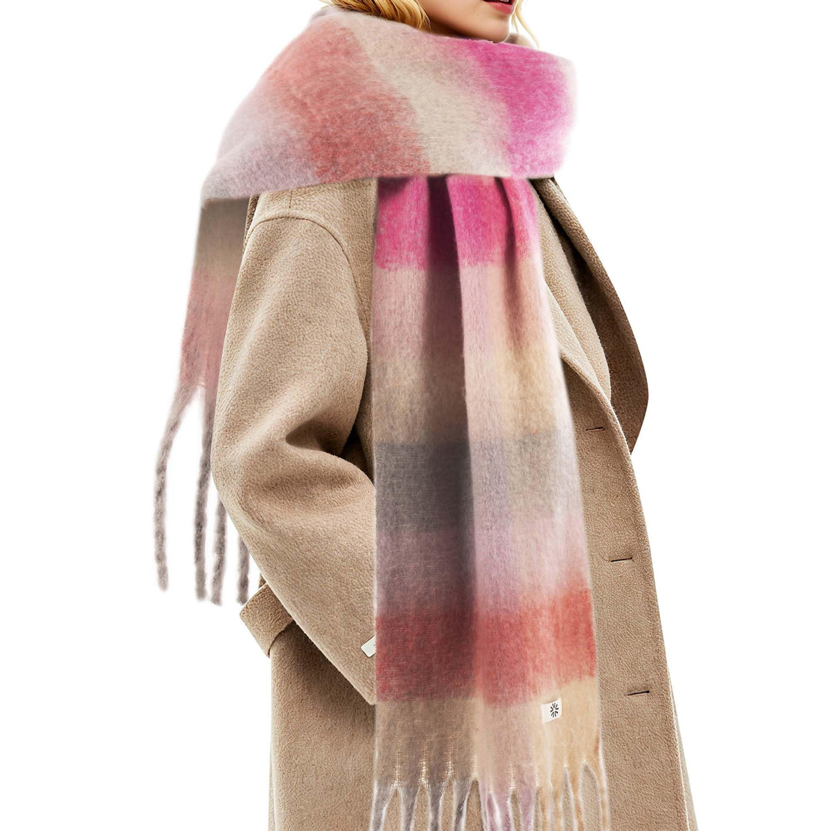 REDESS Winter Scarf for Women Soft Plaid Pattern Cozy Warm Tassel Blanket Shawl Wrap