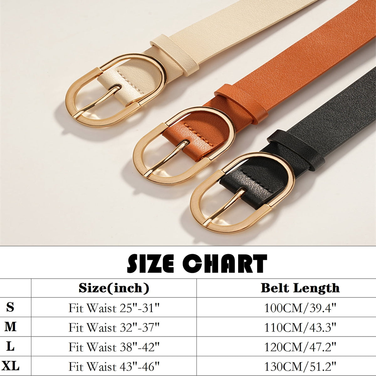 REDESS Belts for Women with Fashion Gold Buckle Leather Belts for Jeans Pants Dress,3 Pack