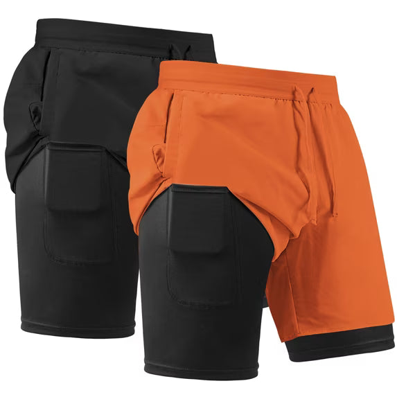 REDESS Men's Shorts with compression liner Athletic Running Workout Gym Activewear Basketball Shorts for Men,Navy Blue,2 Pcs