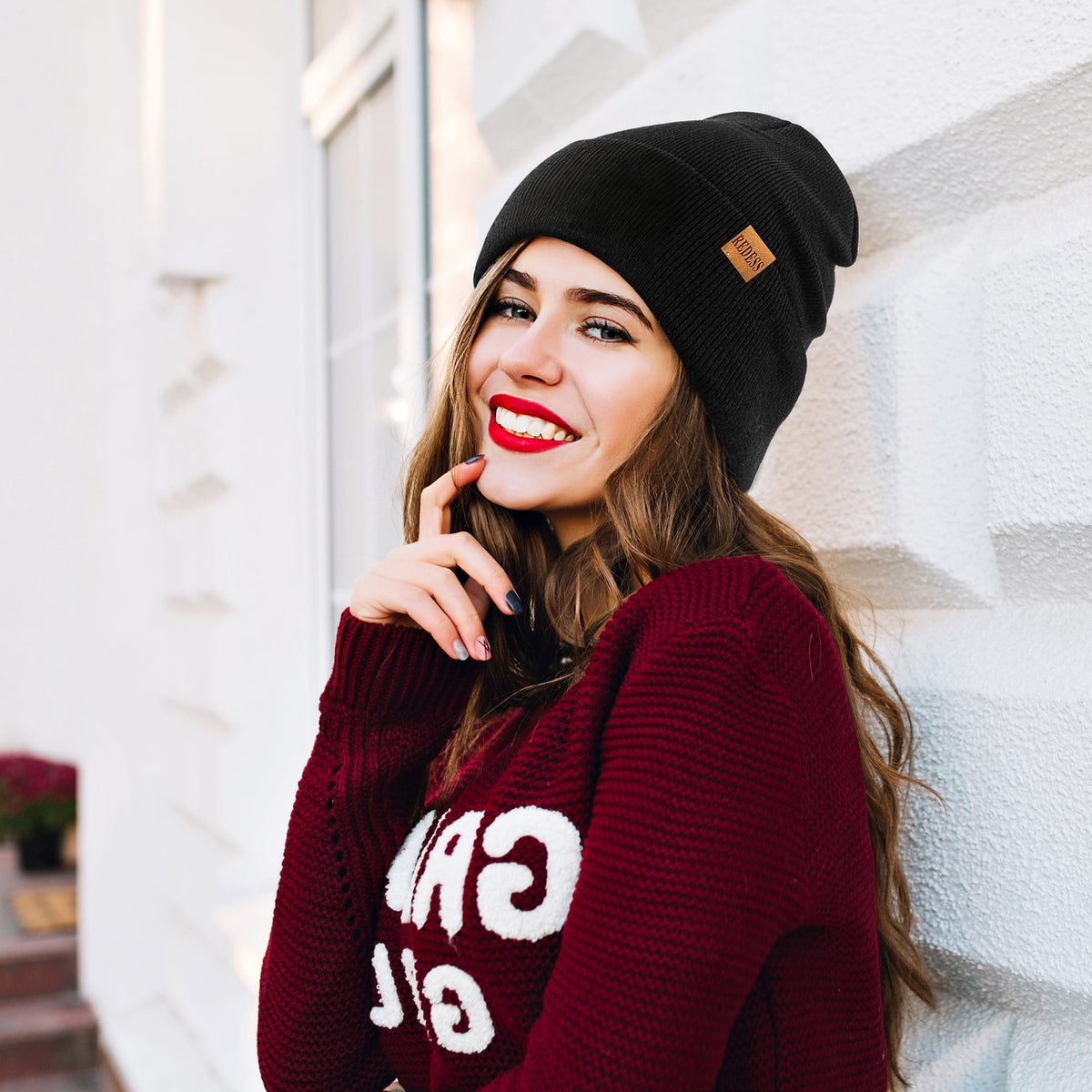 REDESS 2 Pack Warm Winter Knit Cuffed Beanie Hat for Men and Women,Black+Black