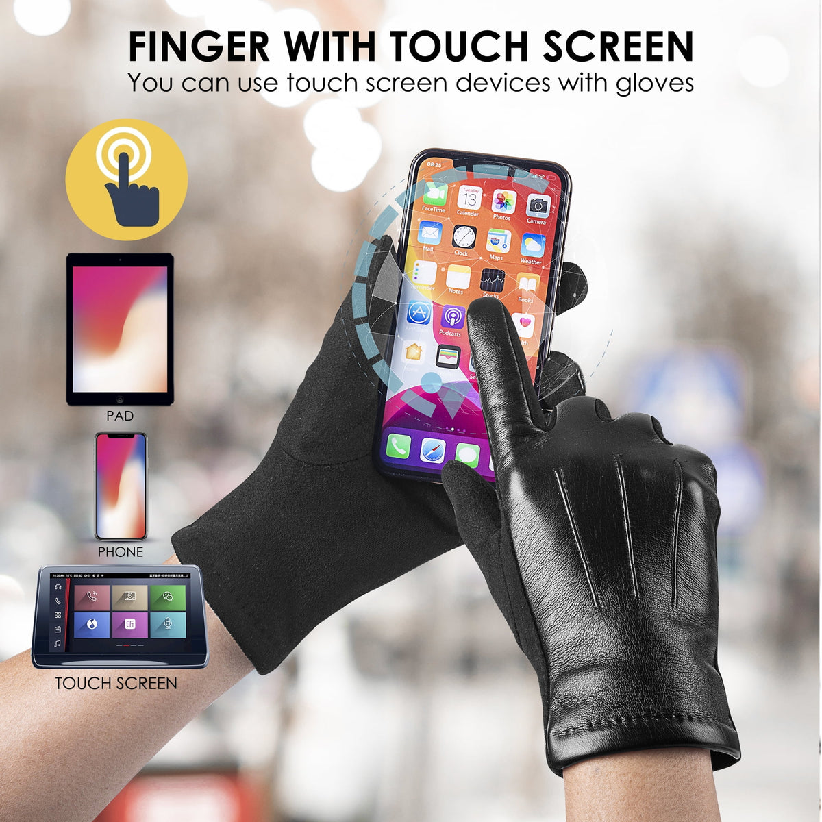 REDESS Women Winter Leather Mitten Gloves with Intelligent Touch Screen 2 Pairs.