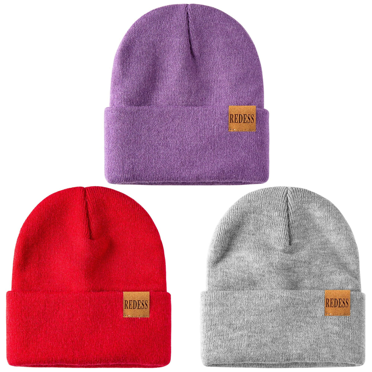 REDESS 3 pack Kids Warm Winter Knit Cuffed Beanie Hat for Boy and Girl 0-3 Year Old