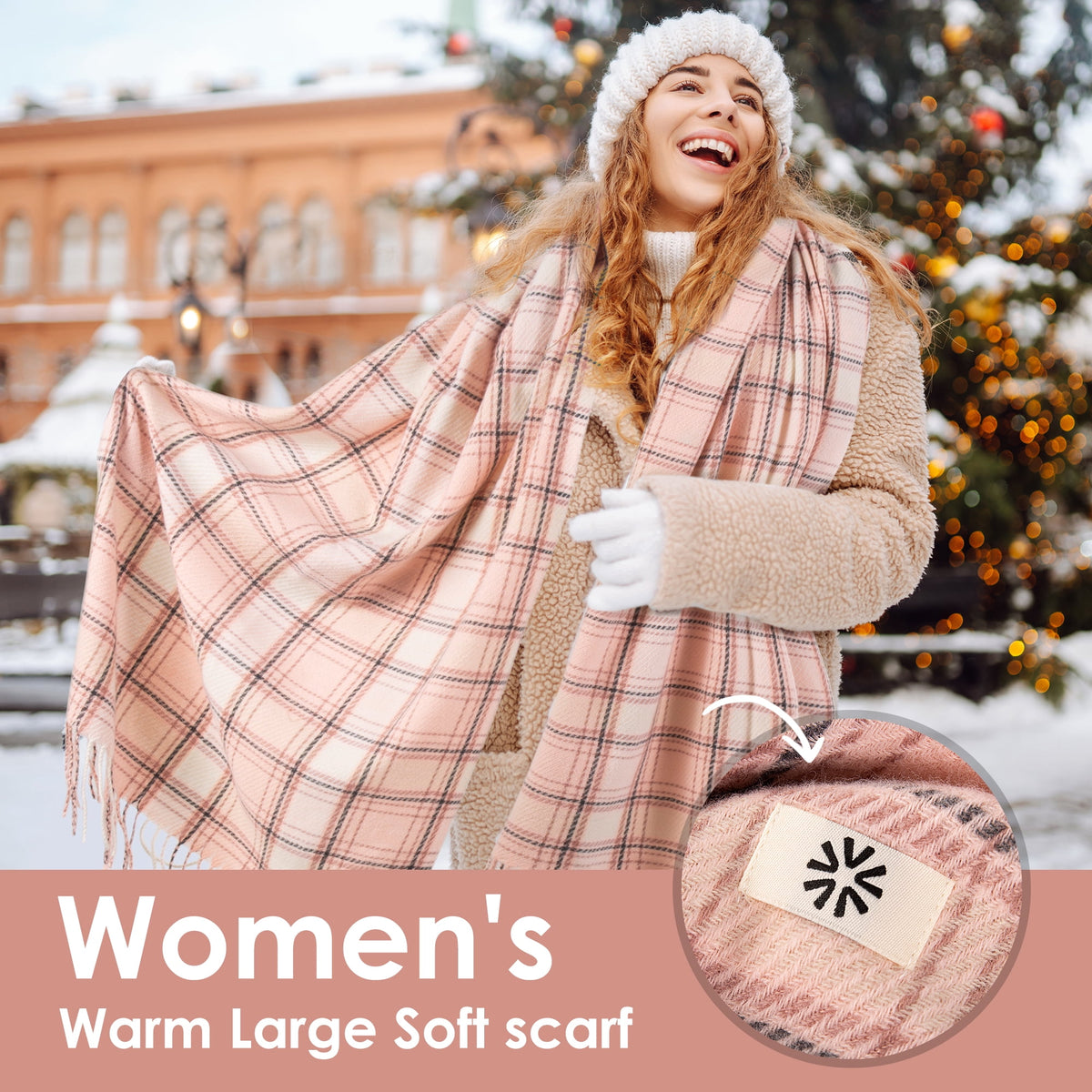 REDESS Winter Scarves for Men and Women Soft Plaid Pattern Cozy Warm Tassel Shawl Wrap, Plaid Gray