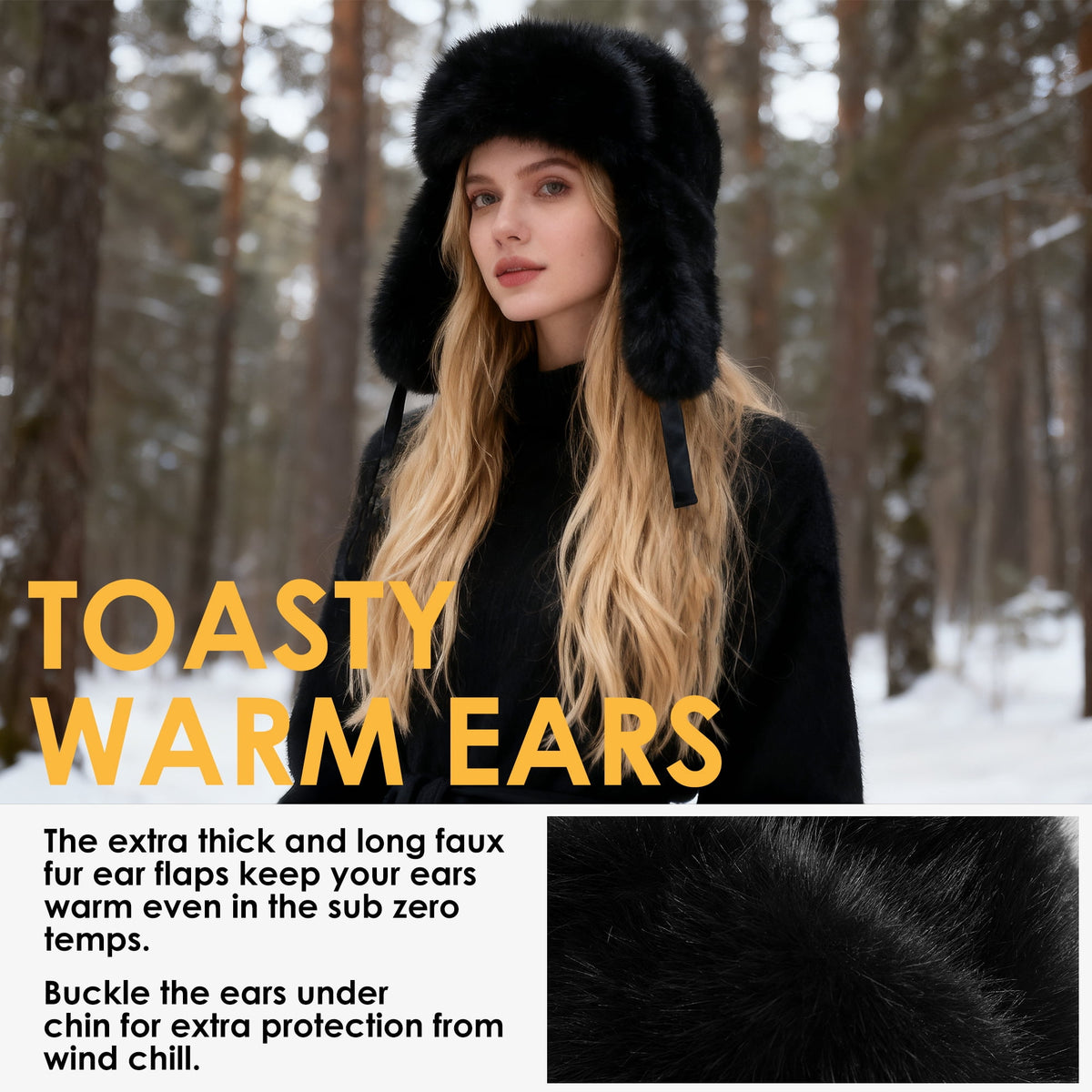 REDESS Women's Trapper Hat Winter Warm with Faux Fur and Ear Flaps Winter Hat,Black