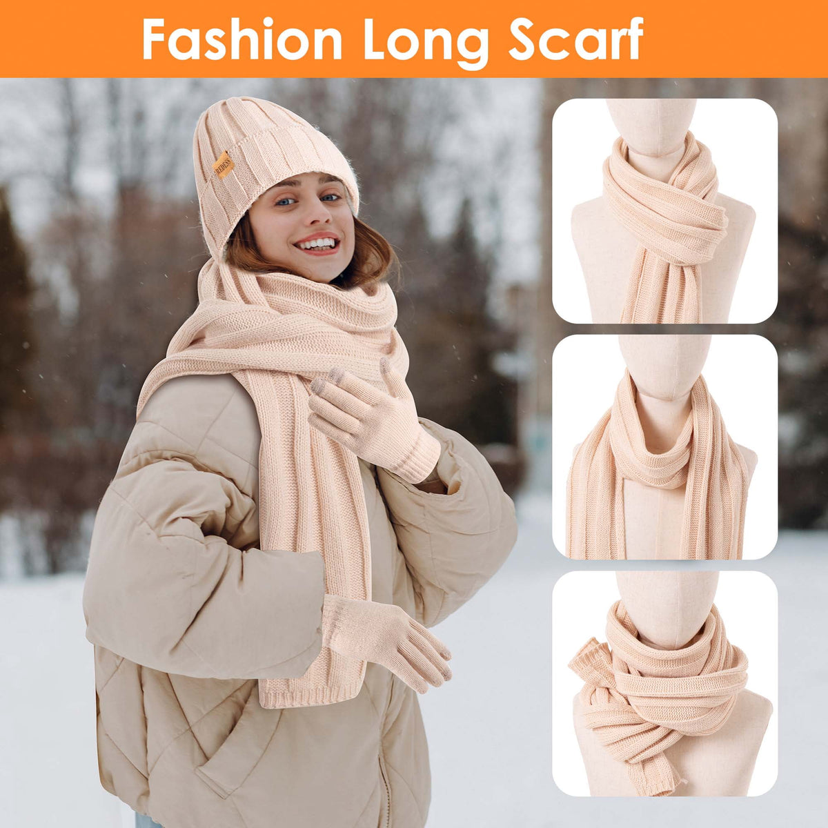 REDESS Winter Hat and Gloves Sets for Women, Fleece Lined Beanie Hat Scarf and Touchscreen Glove Sets for Women